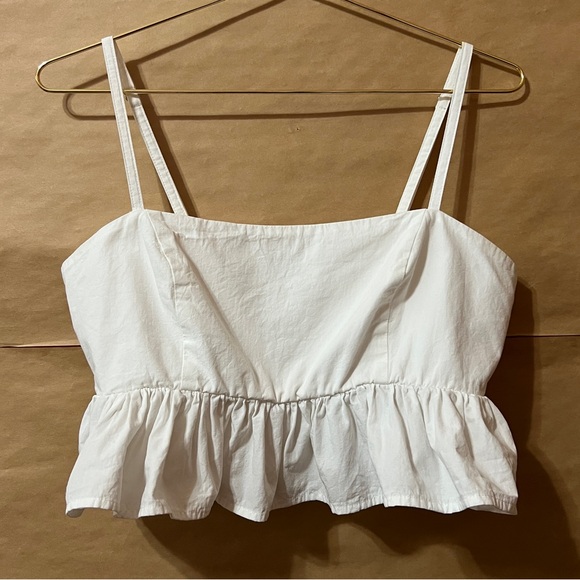 Ciao Lucia | Tuva Top Peplum Ruffle Crop Top Smocked Tank Cotton White Size S - Picture 1 of 12